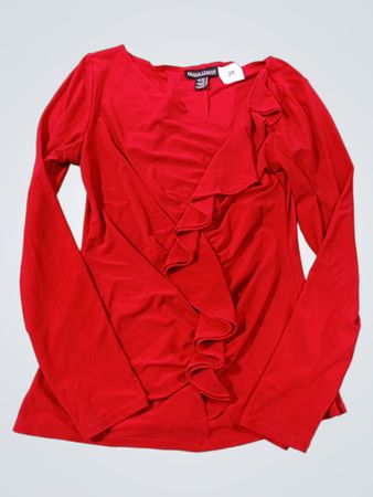 Frank Lyman Design Rote Rüsche V-Ausschnitt Top