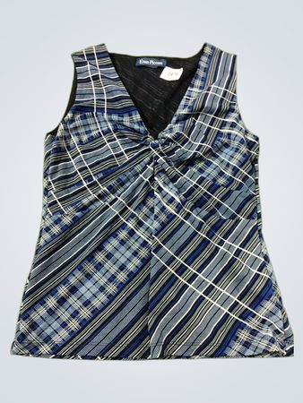 Evan-Picone ärmelloses blaues kariertes Top mit Wendefront