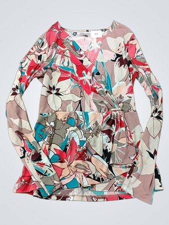 Jennifer Lopez Floral Print Long-Sleeve Wrap Top
