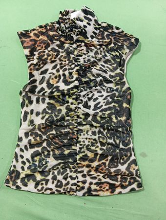Leopardenmuster-Mesh-Top mit Raffung