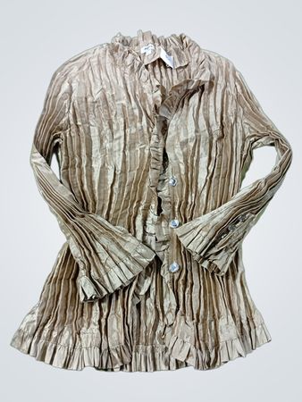Agora Damen Gold Gecrushed Falten Rüschenshirt mit Knopfleiste Größe L