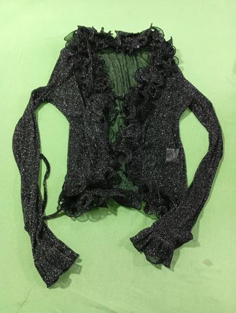 Schwarzes Glitzer Rüschennetzoberteil