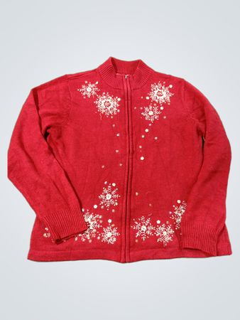 Roter Schneeflocken-Reißverschluss-Pullover