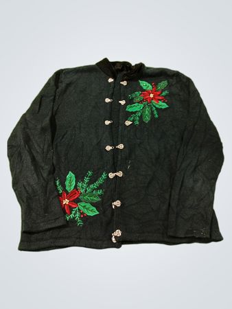 Dunkelgrüner Cardigan mit Weihnachtssternstickerei