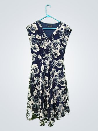 HARPA Navy Floral Print Cap Sleeve V-Neck Wrap Dress