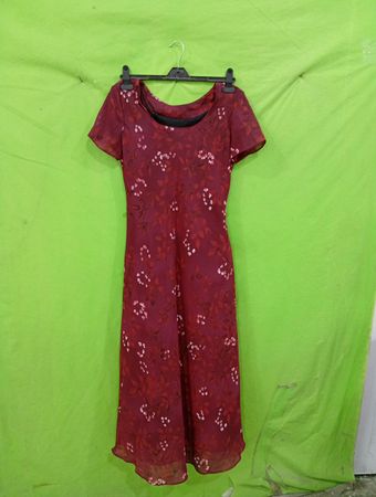 Maroon Blumenmuster Midi-Kleid