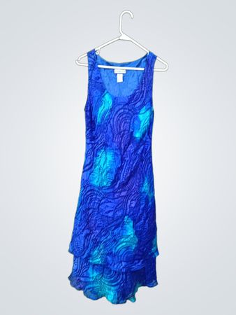 Einfach Seide Blau Texturiertes Kleid