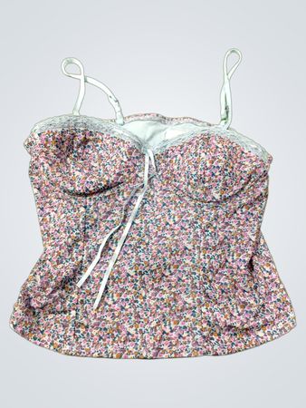 Floral Korsettoberteil mit blauer Spitzenverzierung und Bandbindung