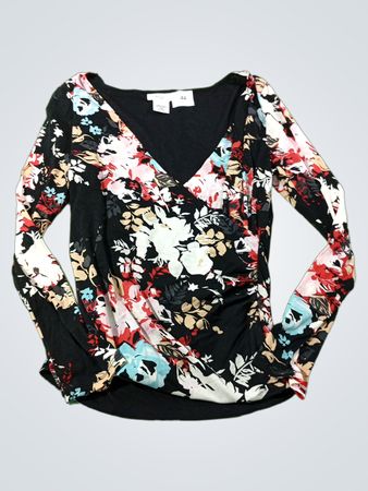 Kate Hill Petite Floral Print V-Neck Ruched Top