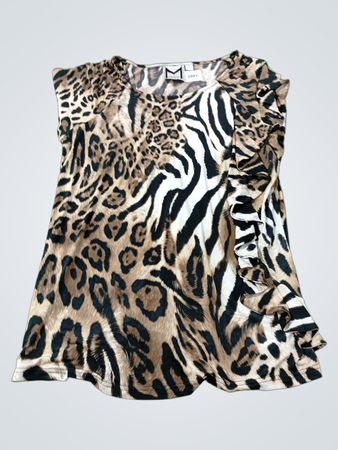 MARC BOUWER Animal Print Ruffle Top