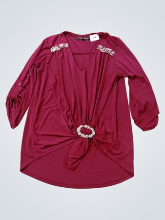 Always Indigo Damen Burgunder Verschönertes V-Ausschnitt Top
