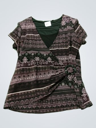NOTATIONS Damen kurzärmlige bedruckte Bluse mit verzierten Details