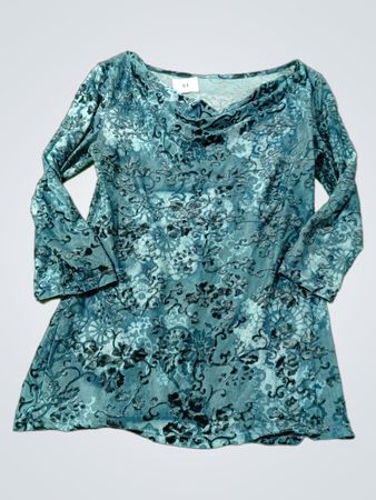 Blau gemustertes Langarmoberteil mit Größe 51 Etikett