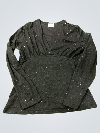 Schwarzes glitzerndes Langarmoberteil mit Größenschild 31