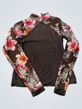 Braunes florales Langarmoberteil mit Strasssteinen