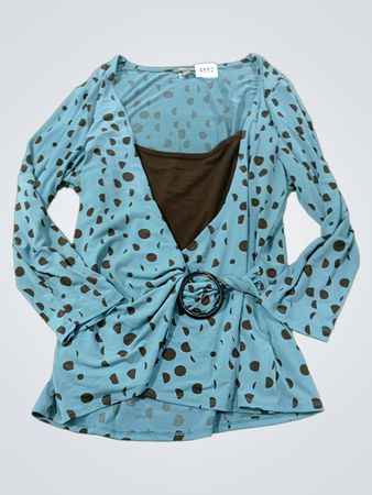 Apt. 9 Blauer Punkte Langarmtop mit Gürtel Detail