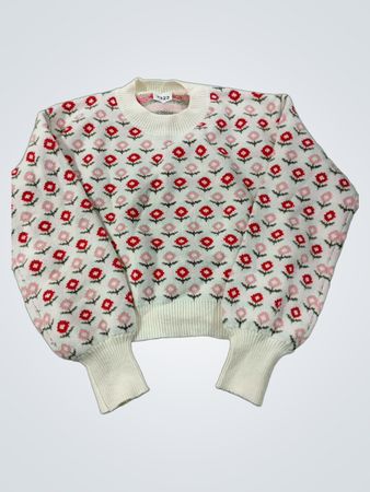 Weißer Pullover mit floralem Muster