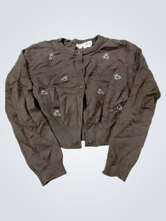 Brauner Teddy Bären bestickter Cardigan