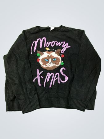 H&M Divided "Meowy Xmas" Katze Grafik Strickpullover