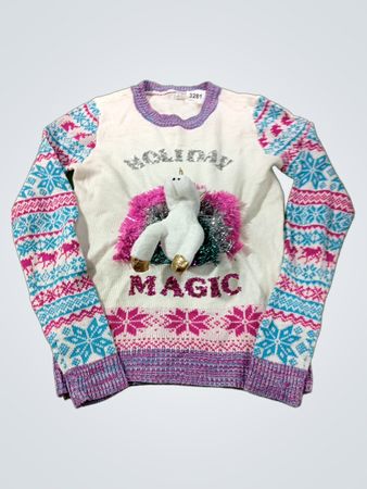 Weiße Feiertagszauber Einhorn Pullover