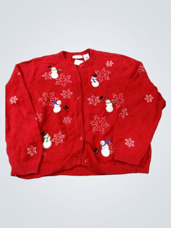 Croft & Barrow Petite Roter Schneemann Schneeflocken Cardigan