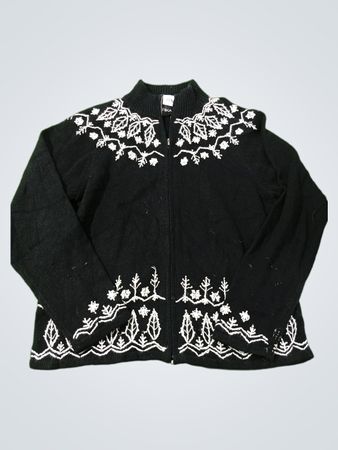 Erika schwarzer bestickter Reißverschluss-Pullover