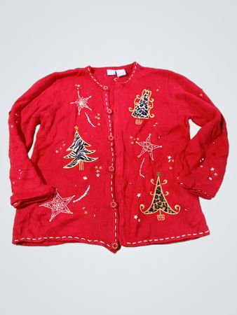 Holiday Editions Damen Roter Weihnachtsbaum & Stern Bestickter Cardigan