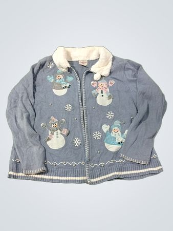 Crystal Kobe Woman Blau Schneemann Cardigan mit Pelzkragen