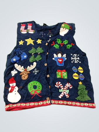 Northern Isles Weihnachtsweste mit Schneemann, Rentier, Weihnachtsmann und Ornamenten