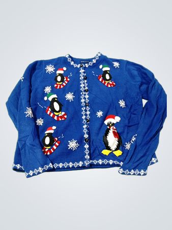 Karen Scott Blue Penguin Christmas Cardigan