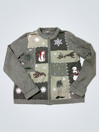Croft & Barrow Damen Weihnachts-Schneemann Patchwork Zip-Up Pullover
