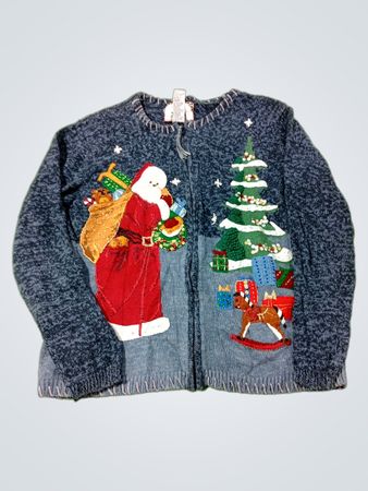 Tiara International Christmas Santa Tree Rocking Horse Sweater