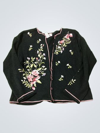 Tiara International Schwarz Gestickter Floral Cardigan