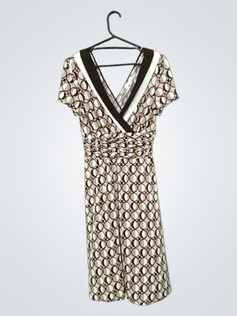 SANDRA DARREN Damen Größe 12 Braun Geometrisches Druck Raffung V-Ausschnitt Kleid