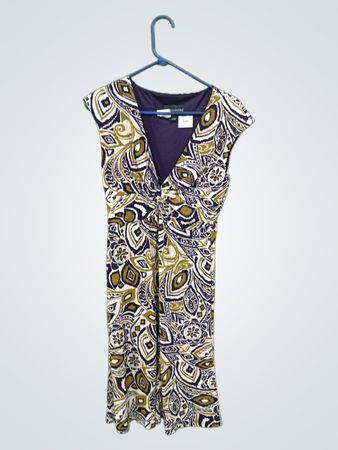 Connected Apparel Damen Gedrucktes V-Ausschnitt Kurzarm Knielanges Kleid