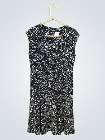 Chaps Marineblau Weiß Polka Dot Kleid mit Cap-Ärmeln