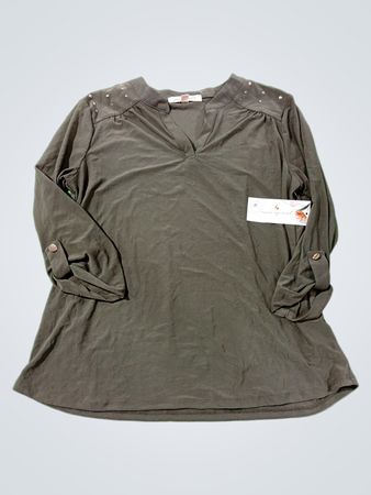 Joie de Vivre Damen Olivgrünes Verziertes V-Ausschnitt Top