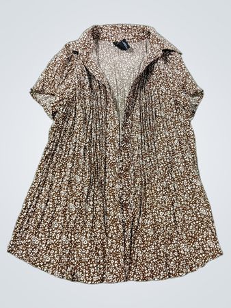 East 5th Petite Medium Braun Floral Print Plissierte Kurzarm Kragen Knopf-Down Hemd