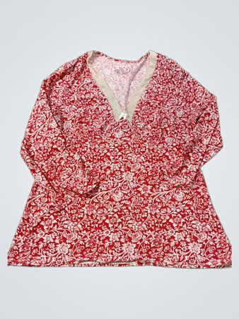GILDAN Damen Rot Blumenmuster V-Ausschnitt Langarmshirt