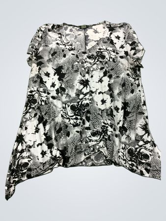 Shannon Ford New York Damen Schwarz-weiß Blütenmuster Tunika-Oberteil