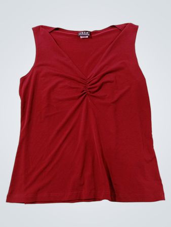 JKLA California Red Ruched V-Neck Tank Top