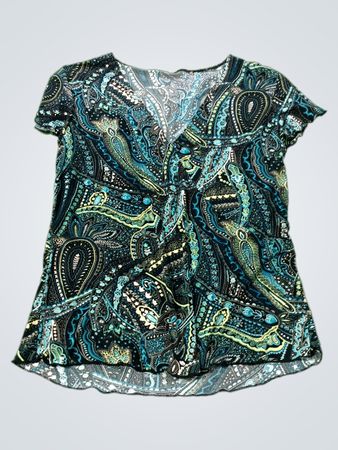 Paisley-Print V-Ausschnitt Bluse mit gedrehtem Vorderteil