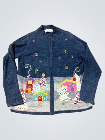 Tiara International Christmas Collection Design and Pattern Copyrighted Zip-Up Sweater