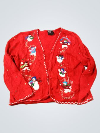 Roter Schneemann Bestickter Cardigan