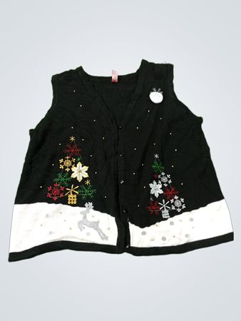 Schwarze Weihnachtsweste mit Bäumen und Rentieren