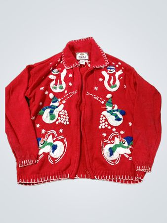 Tiara International Roter Schneemann Zip-Up Pullover