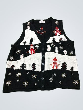 White Stag Damen M(8/10) Schwarzer Russ Schneemann Weihnachtsweste