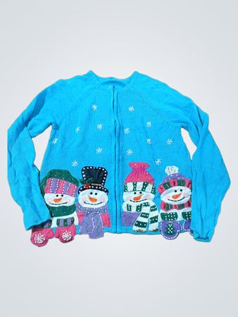 Blauer Pullover mit Schneemann-Applikation