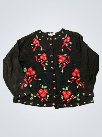 ARRIVISTE Schwarze Strickjacke mit Blumen- und Sternebestickung