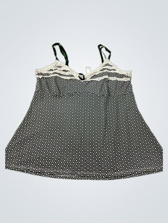 Schwarze und weiße gemusterte Cami mit Spitzenrand